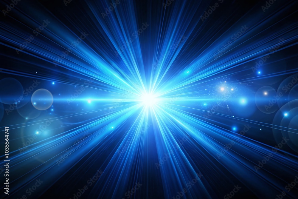 Obraz premium Stunning Panoramic Lens Flare Blue Light Effect on Black Background for Creative Visuals
