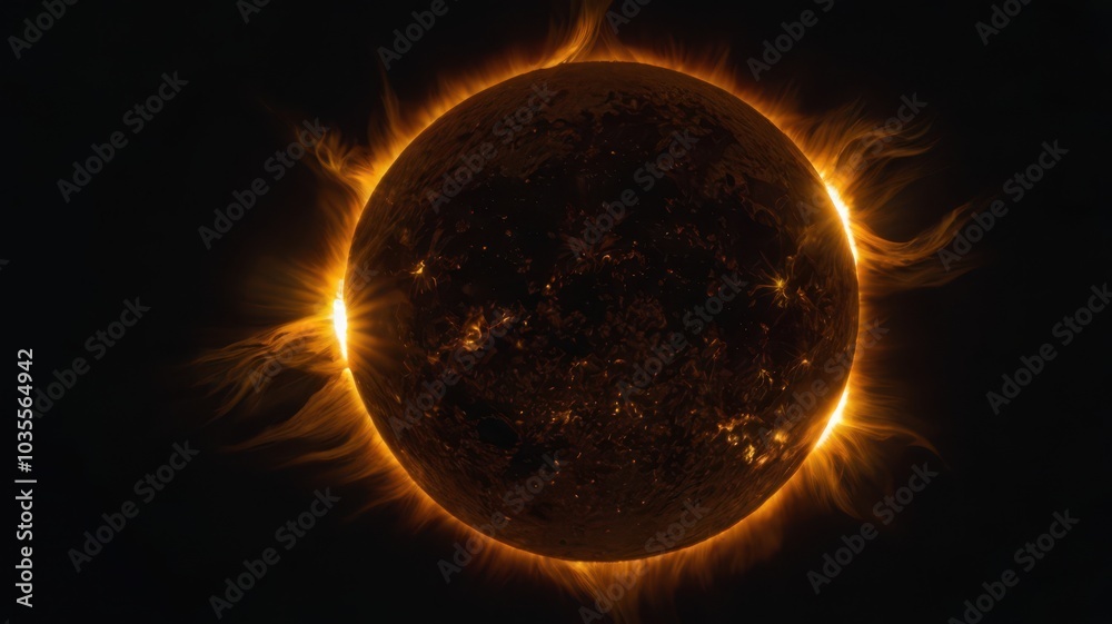 Naklejka premium Sun, Ray, Light, Glow, Radiation, Planet, Space, Universe, Lava, Magma, Radiation, Eclipse, Heat, Sunstroke