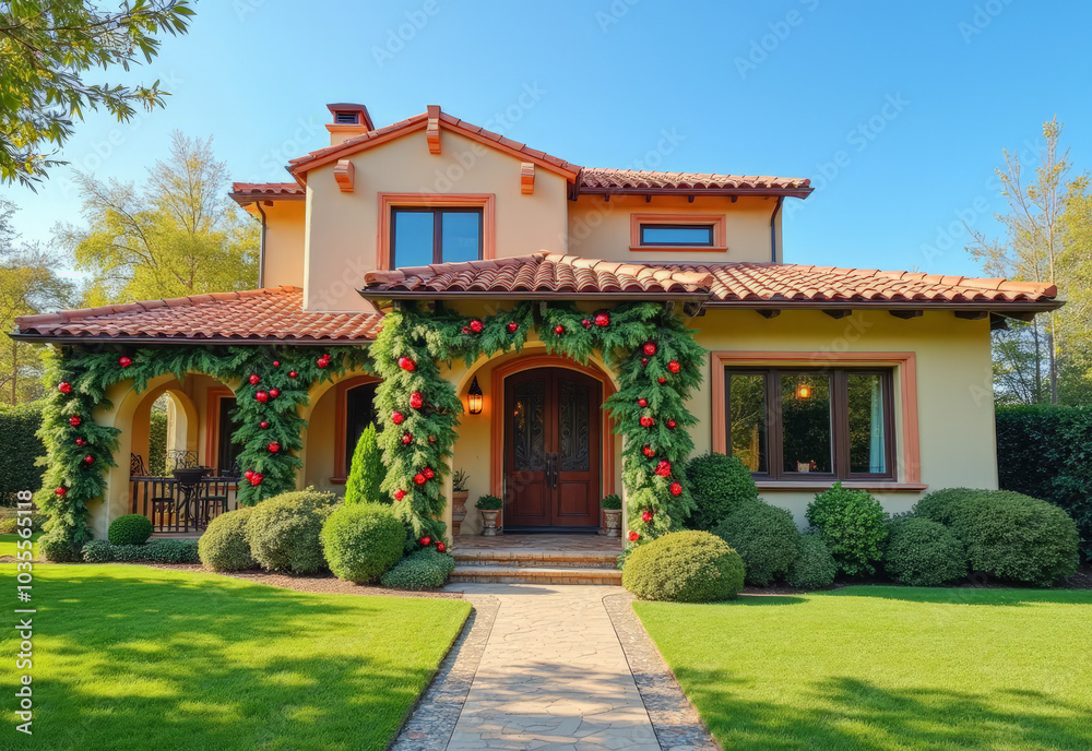 The villa is decorated with Christmas decorations The villa is decorated with Christmas decorations