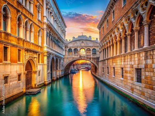 Stunning Portrait of the Bridge of Sighs and Doge Palace in Venice, Italy - Iconic Landmarks Photography