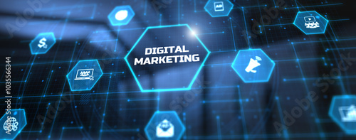 Digital marketing strategy online advertising internet technology concept.