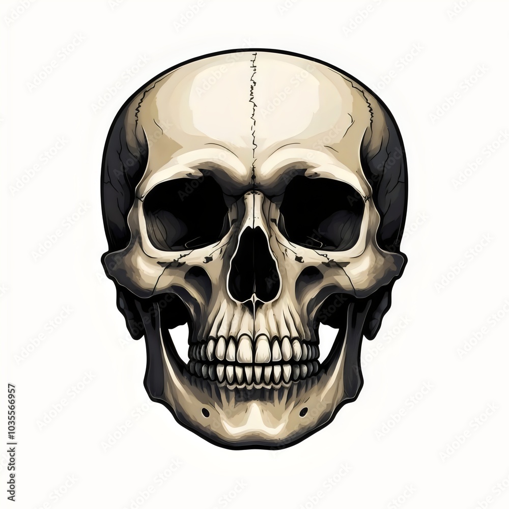 Fototapeta premium Drawing, sketch. Human skull. Isolated on white background.