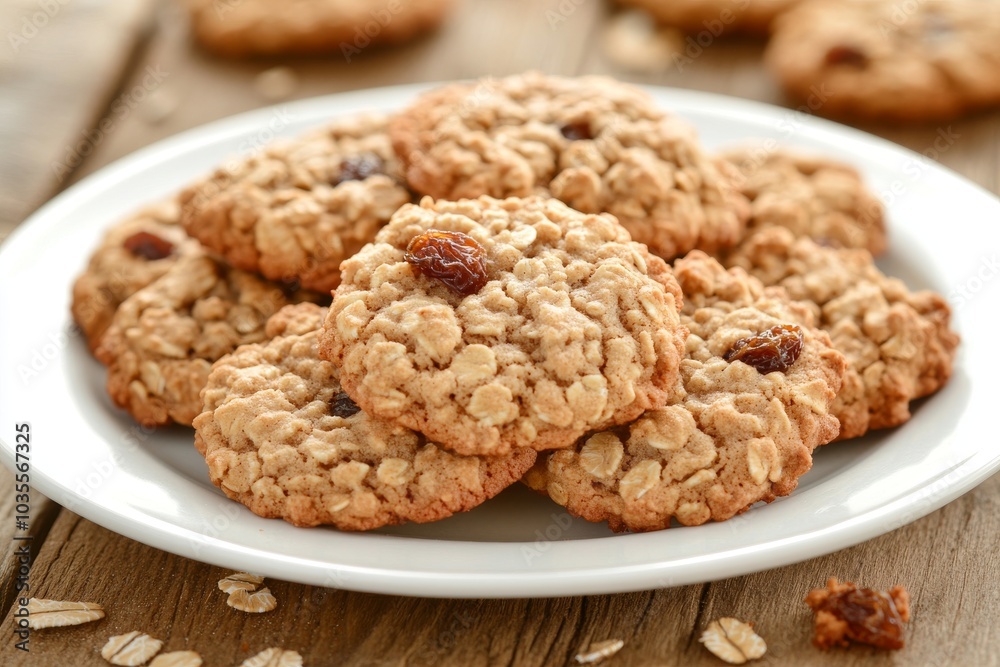 a plate of oatmeal raisin cookies a plate of oatmeal raisin cookies