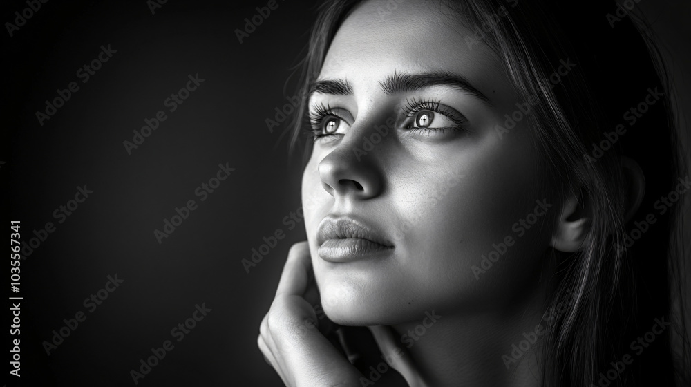 A candid black and white portrait of a person deep in thought, with a pensive expression.
