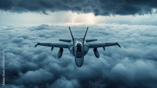 Aerial dogfight between US fighter jets, clouds and sky streaked with smoke trails