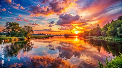 Stunning Sunset Over the River – Tranquil Scenic Landscape Photography