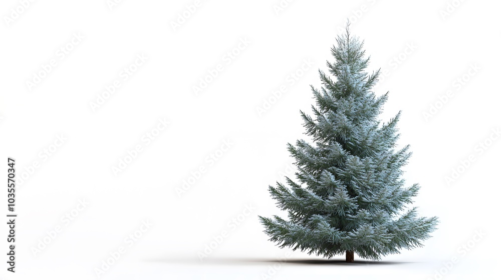 A Single Snow-Covered Pine Tree Isolated on a White Background A Single Snow-Covered Pine Tree Isolated on a White Background