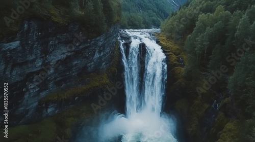 Majestic Waterfall Cascading Through Lush Forest