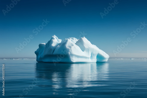 iceberg floating in the ocean, with most of it submerged and only a small portion visible above the water, Generated with AI