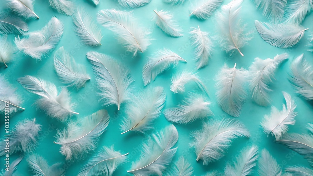 Stunning White Feather Pattern on Pastel Blue Turquoise Background - Drone Photography Trend Stunning White Feather Pattern on Pastel Blue Turquoise Background - Drone Photography Trend