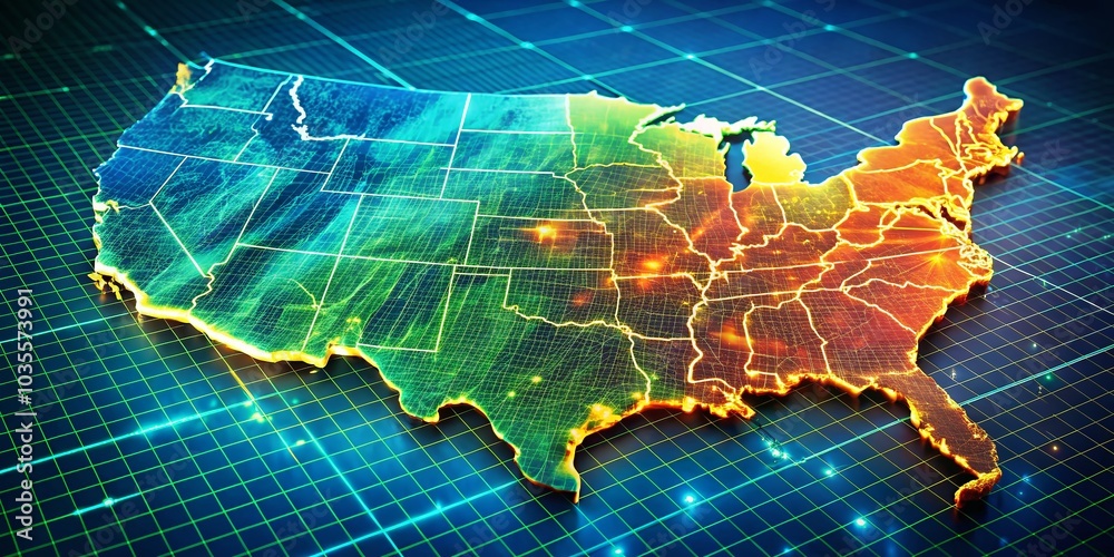 3D Geographic Map Animation of the USA with Coordinate Grid Background for News and Educational Use 3D Geographic Map Animation of the USA with Coordinate Grid Background for News and Educational Use