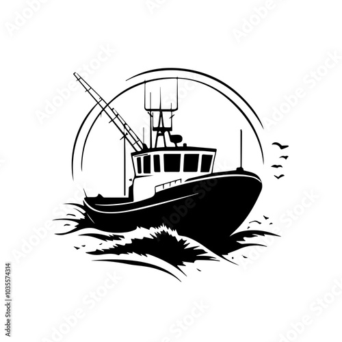 Illustration of a fishing boat. Fishing. Fishing vessel.