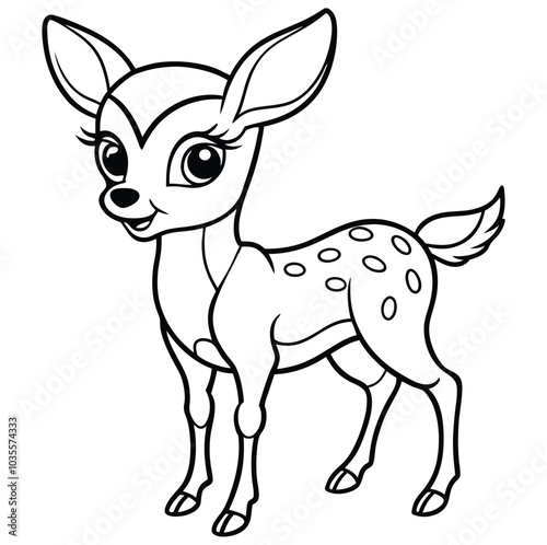 little cute fawn bambi deer outline illustration vector