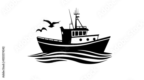 Illustration of a fishing boat. Fishing. Fishing vessel.