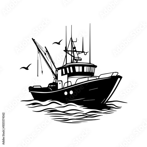 Illustration of a fishing boat. Fishing. Fishing vessel.