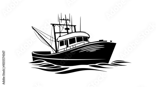 Illustration of a fishing boat. Fishing. Fishing vessel.