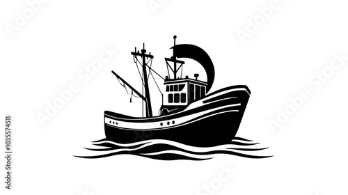 Illustration of a fishing boat. Fishing. Fishing vessel.