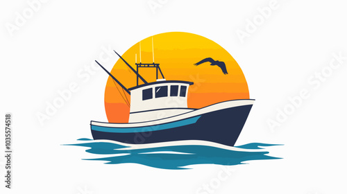 Illustration of a fishing boat. Fishing. Fishing vessel.