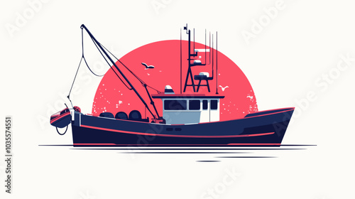 Illustration of a fishing boat. Fishing. Fishing vessel.