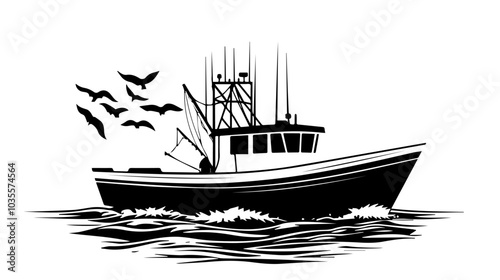 Illustration of a fishing boat. Fishing. Fishing vessel.