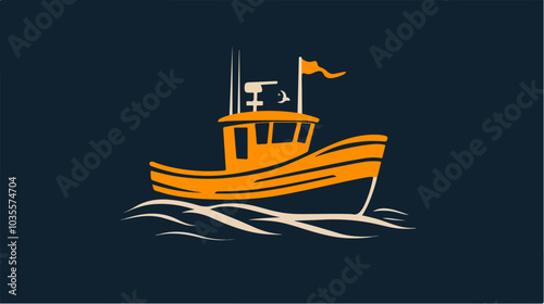 Illustration of a fishing boat. Fishing. Fishing vessel.