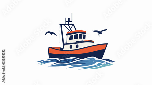 Illustration of a fishing boat. Fishing. Fishing vessel.