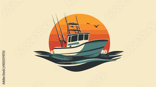 Illustration of a fishing boat. Fishing. Fishing vessel.