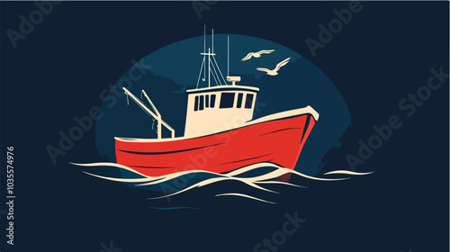 Illustration of a fishing boat. Fishing. Fishing vessel.