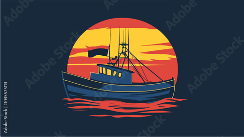 Illustration of a fishing boat. Fishing. Fishing vessel.