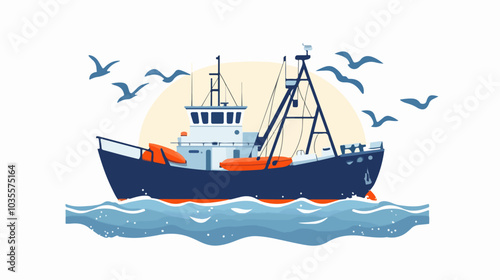 Illustration of a fishing boat. Fishing. Fishing vessel.
