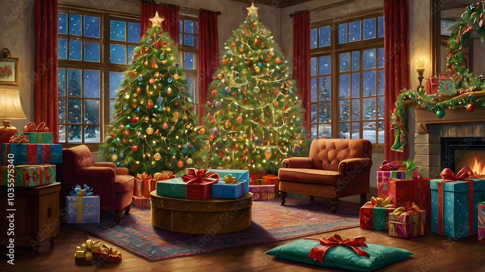 Fototapeta premium christmas tree with presents, ai generated