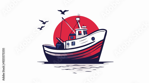 Illustration of a fishing boat. Fishing. Fishing vessel.