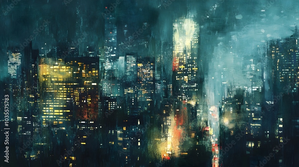 Fototapeta premium Mesmerizing Illuminated Urban Cityscape at Nightfall with Towering Skyscrapers