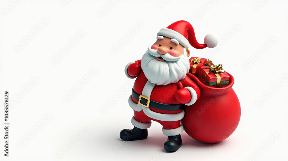 Festive Santa Claus Holding Gift Bag Image - Isolated on White, Christmas Celebrations, Holiday Season Cheer Festive Santa Claus Holding Gift Bag Image - Isolated on White, Christmas Celebrations, Holiday Season Cheer