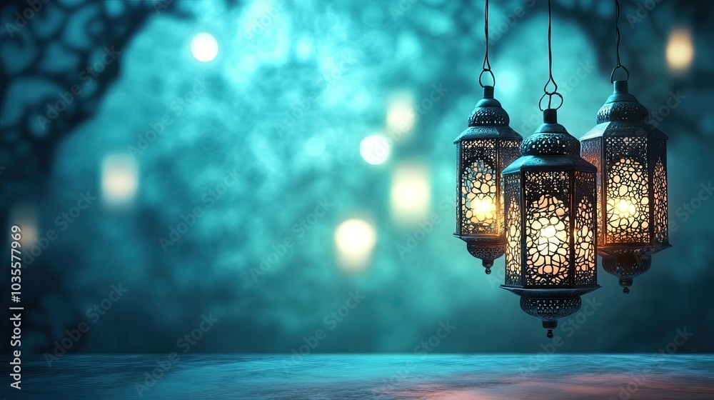 Ornamental Lanterns Hanging in a Mystical Setting Ornamental Lanterns Hanging in a Mystical Setting