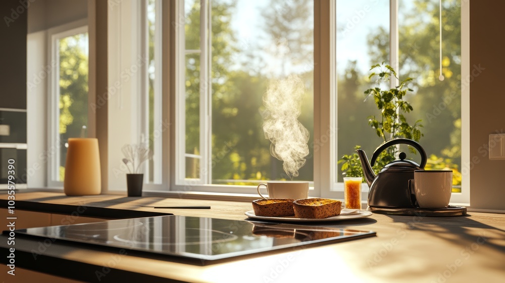Morning Coffee in a Modern Kitchen. Morning Coffee in a Modern Kitchen.