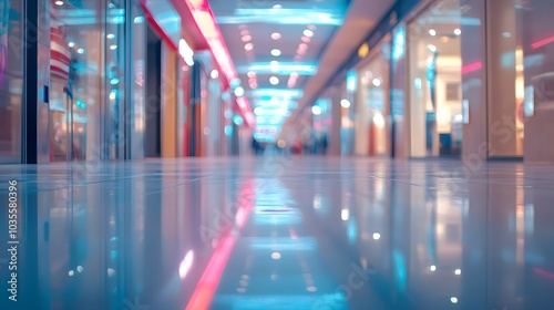 abstract defocused blurred technology space background, empty business corridor or shopping mall. 