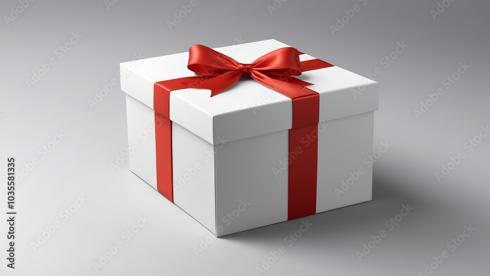 Fototapeta premium white gist box wrapped with red ribbon isolated on white background, holiday celebration, birthday presents, valentine day, father day, mother day, Christmas day