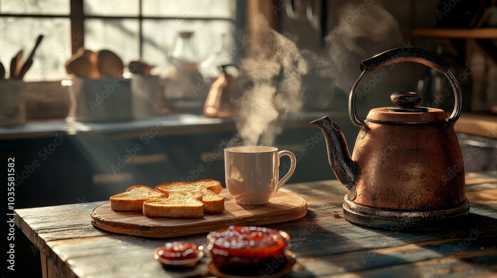 Warm Morning Breakfast with Tea and Toast. Warm Morning Breakfast with Tea and Toast.