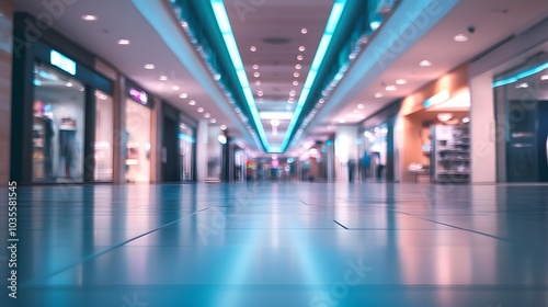 abstract defocused blurred technology space background, empty business corridor or shopping mall. 