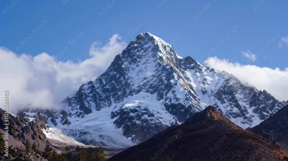 A stunning snow-capped mountain peak under a clear blue sky showcases nature's beauty in a tranquil, adventurous setting. A stunning snow-capped mountain peak under a clear blue sky showcases nature's beauty in a tranquil, adventurous setting.