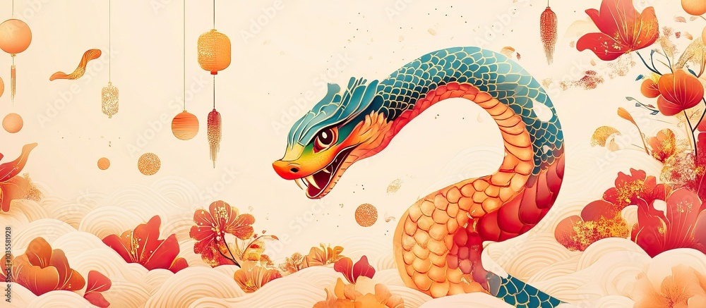 Obraz premium Chinese Dragon and Floral Design