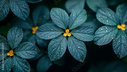 Fresh dew drops on green leaves in nature generated by AI