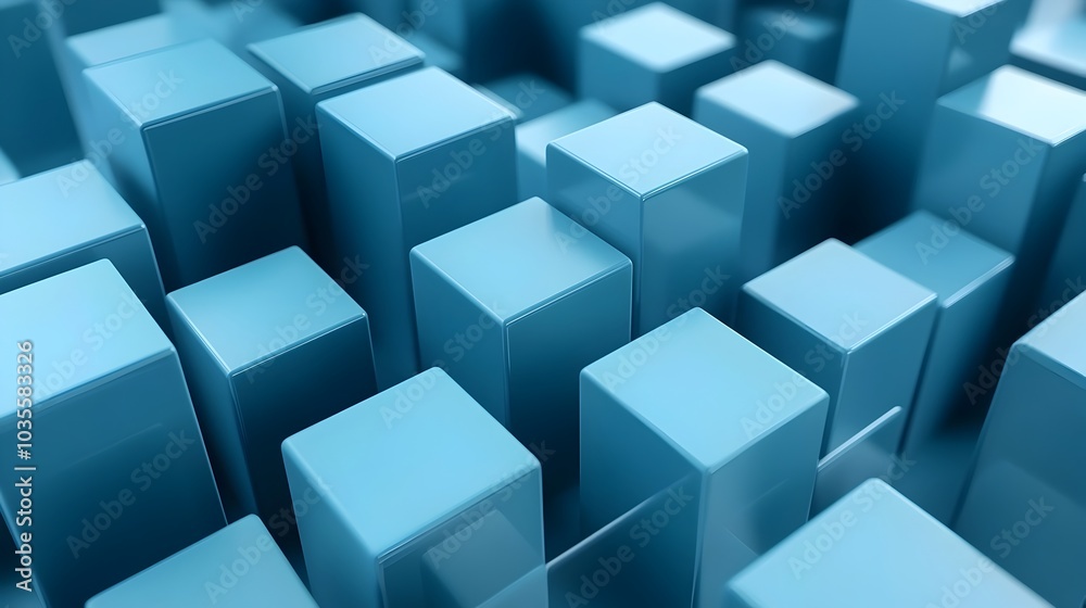 Blue 3D Cubes Geometric Shapes Arrangement for Technology or Data Visualization Concept Blue 3D Cubes Geometric Shapes Arrangement for Technology or Data Visualization Concept