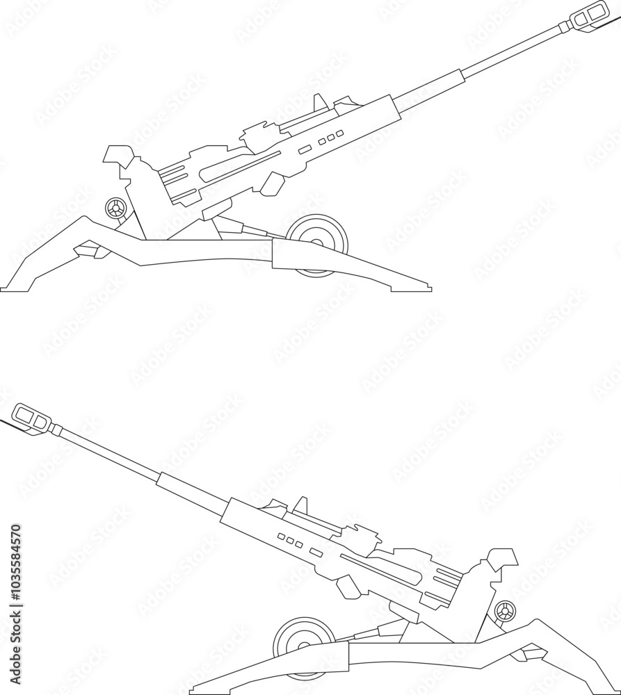 Howitzer icon. Army artillery system isolated vector image.