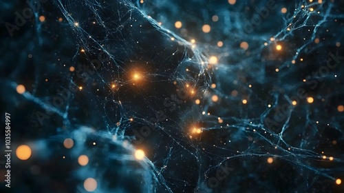 Glowing Neural Network or Futuristic Brain Connections Visualization in Cosmic Space