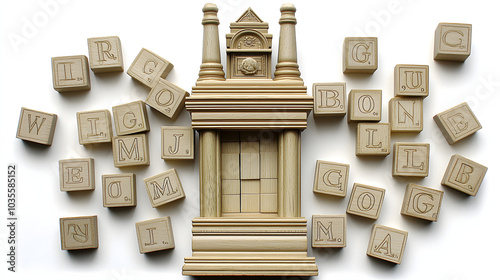 Wooden Blocks Alphabet Soup: Wooden blocks scattered like alphabet soup letters. Spell out words or just enjoy the jumble.  photo