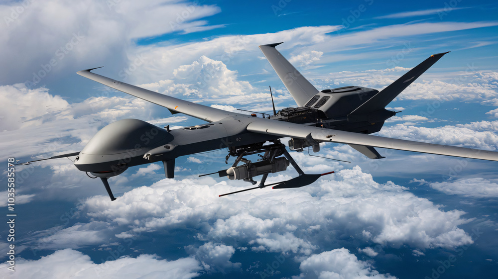 Military Drone Soaring Above the Clouds Military Drone Soaring Above the Clouds