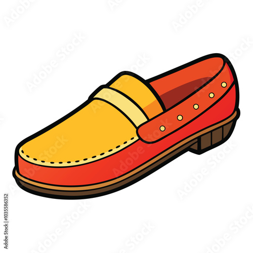 Vector bright illustration of Mary Jane shoes isolated on light beige background.