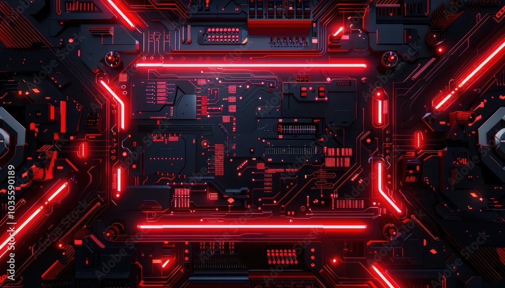 Futuristic Red-Lit Circuit Board Design Futuristic Red-Lit Circuit Board Design